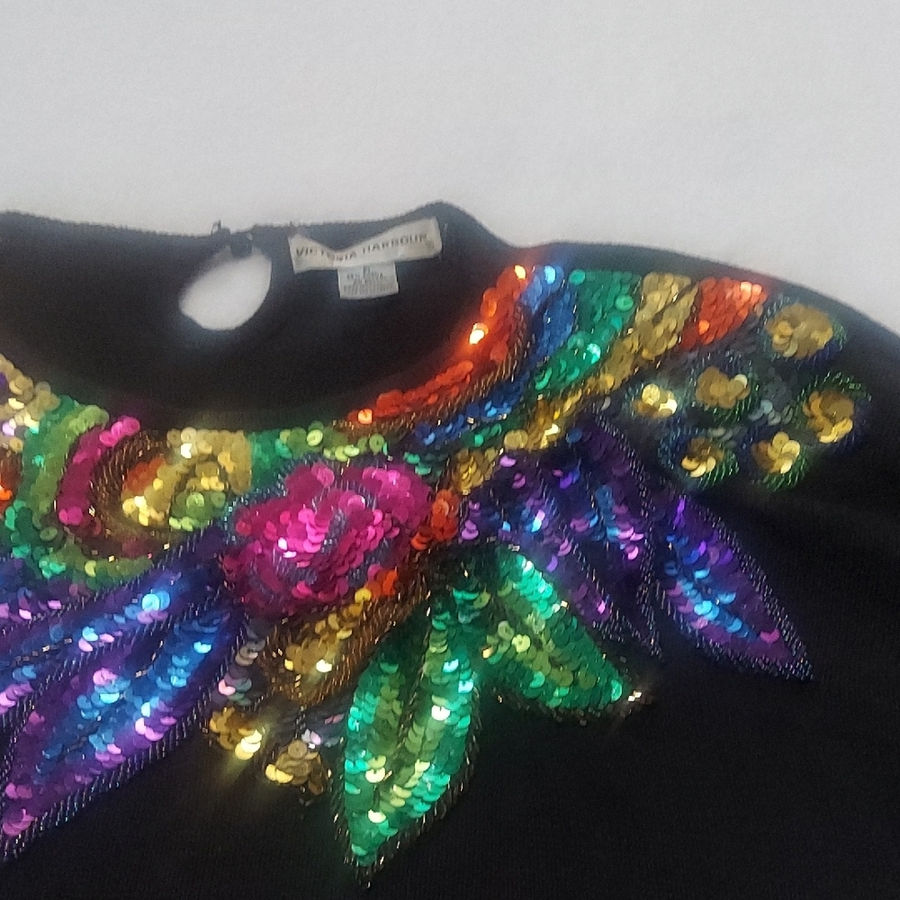 6 For $10 Black Vintage Sweater with Multicolor Sequin Embellishment - Picture 9 of 13